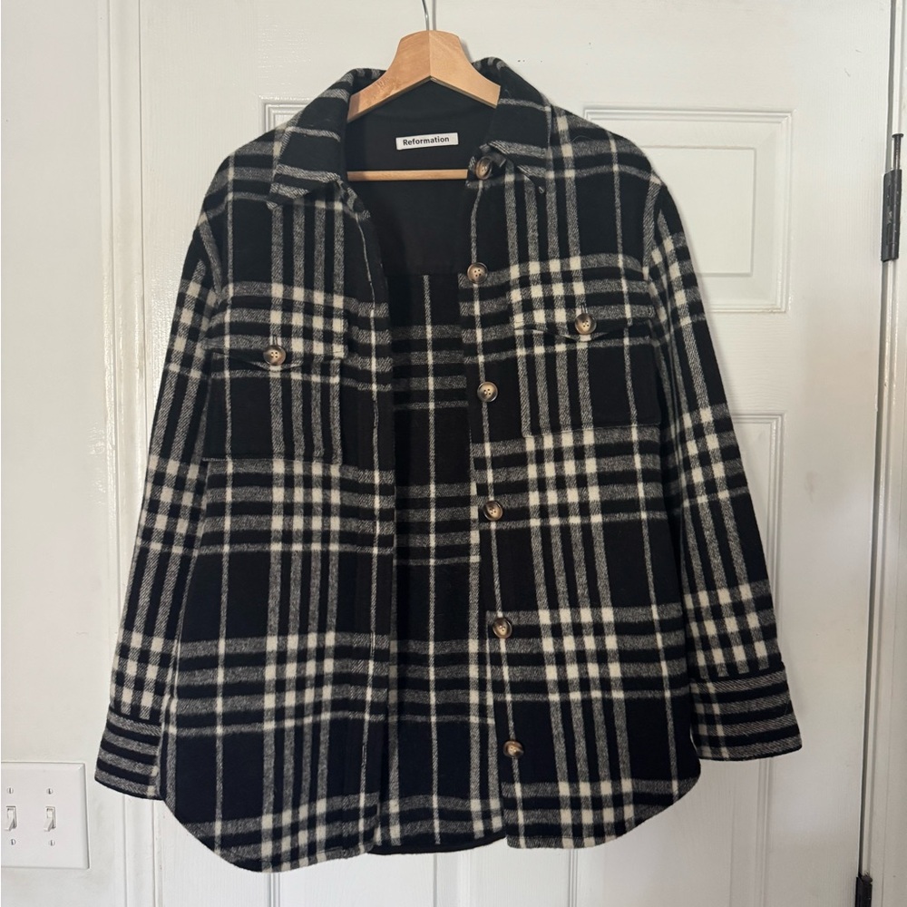 NWOT Reformation Giles Plaid Wool Shirt Jacket